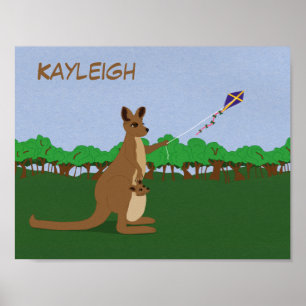 Poster Personalizar Cartoon Kangaroos voando uma pipa