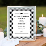 Poster Personalizar Celebrar Menu de Bebida do Chá de cas<br><div class="desc">Um churrasco casual, mas sofisticado, com o tema "Tailgate & Celebrate", casais, placa de menu de bebida do chá de casamento para um casal, apresenta um pequeno motivo de porco, texto personalizado em fontes estilo ocidental, e um escroll e elementos design de stripe. Design e texto preto-e-branco com a coordenação...</div>