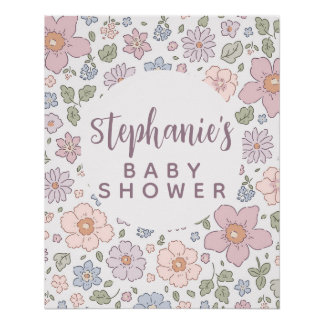 Póster Personalizar Chá de fraldas Floral Ditsy Poster br