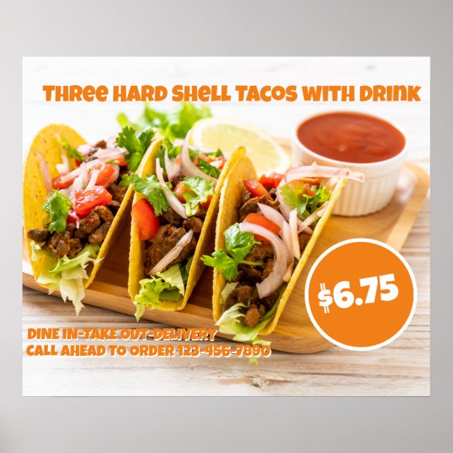 Poster Personalizar Comida Mexicana Tacos de Casca Dura B (Frente)