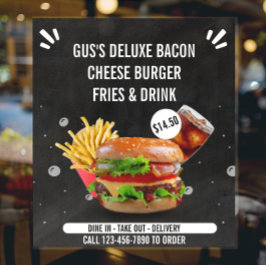 Poster Personalizar Hambúrguer Deluxe Fritas Bebida Resta