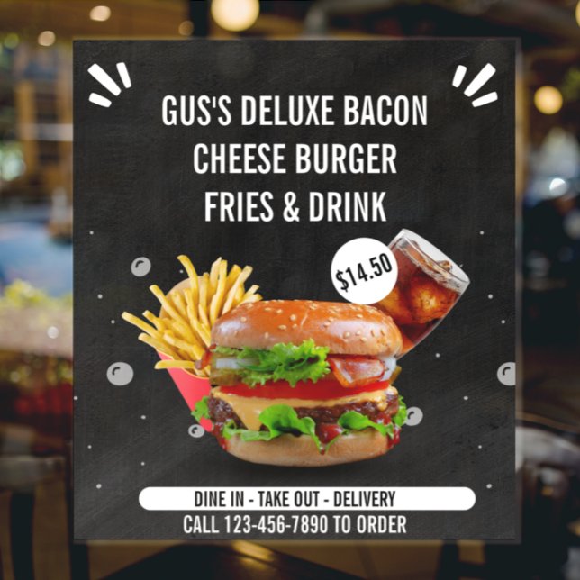 Poster Personalizar Hambúrguer Deluxe Fritas Bebida Resta (Criador carregado)