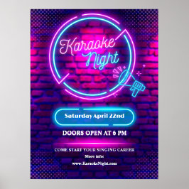 Poster Personalizar Neon Karaoke Night Médio Tamanho