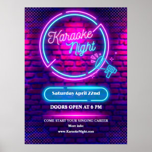Poster Personalizar Neon Karaoke Night Médio Tamanho