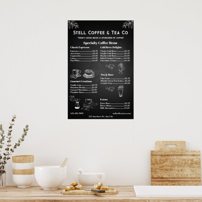 Poster Personalizar Quadro de Preços de Café Genérico em  (Cozinha)
