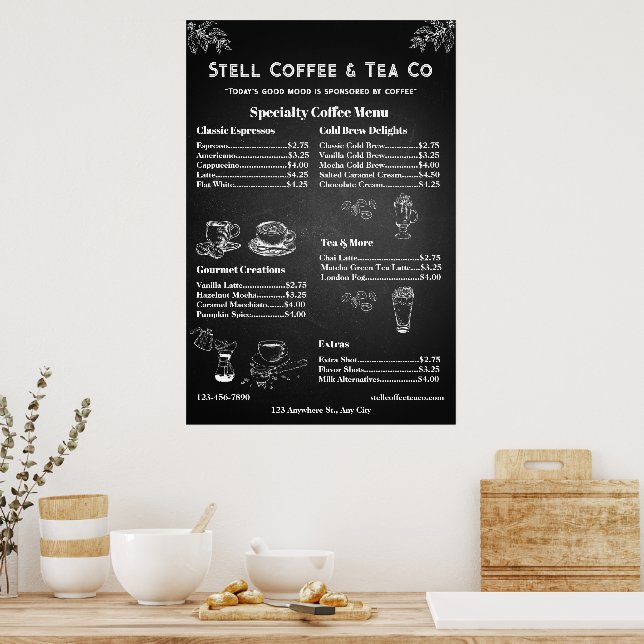 Poster Personalizar Quadro de Preços de Cardápio de Café  (Cozinha)