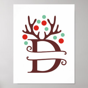 Poster Personalizar Reindeer - Letra D Dividir Monograma