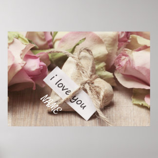 Poster Personalizar Rosas Rosa com Coração
