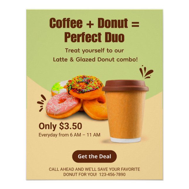 Póster Personalize Café e Donuts: O Duo Perfeito (Frente)