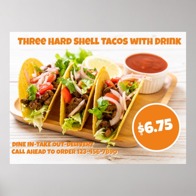 Poster Personalize Comida Mexicana Tacos de Casca Dura Be (Frente)