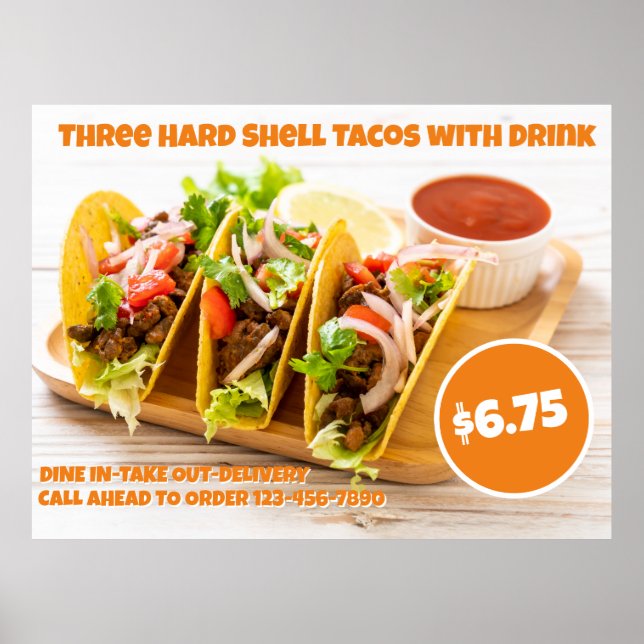 Poster Personalize Comida Mexicana Tacos de Casca Dura Be (Frente)