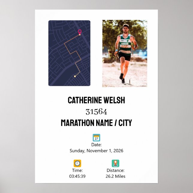 Poster Personalized 1st Half Marathon Finisher Map (Frente)