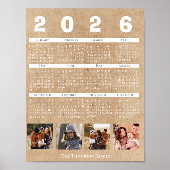 Poster  Personalized 2026 Calendar Family Photo Collage (Frente)