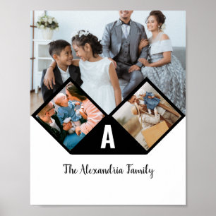 Poster Personalized 3 photo collage family monogram