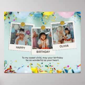 Poster Personalized 3 Photo Happy Birthday Card