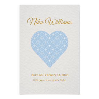 Póster Personalized Baby Name Poster – Blue Shippo Heart