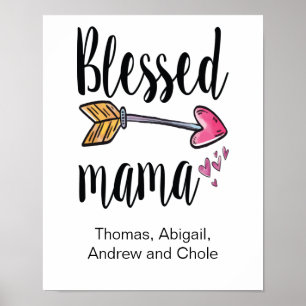 Poster Personalized Blessed Mama Gift for Mom Kids Names