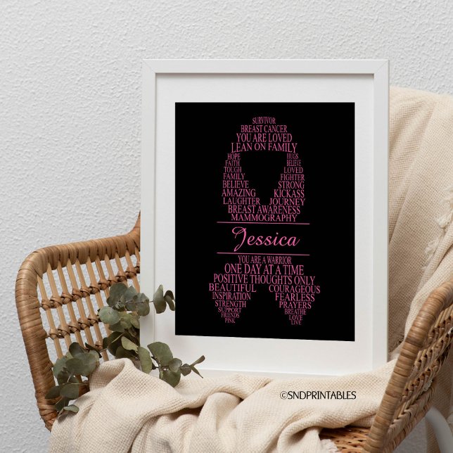Poster Personalized Breast Cancer Ribbon Wall Art (Criador carregado)