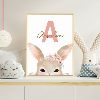 Poster Personalized Bunny Initial Nursery Wall Art Waterc