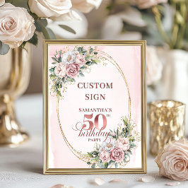 Poster Personalized Dreamy Blush Floral 50 Birthday 8x10