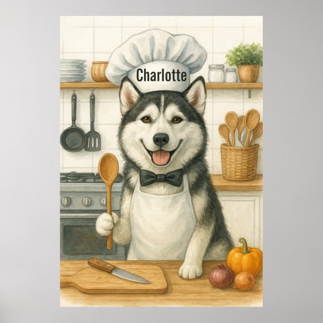 Poster Personalized Name Funny Siberian Husky Dog Chef (Frente)