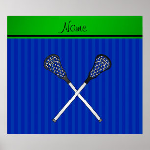 Póster Personalized name lacrosse sticks blue stripes