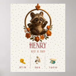 Poster Personalized Newborn Baby – Raccoon & Birth Stats