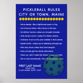 Poster Personalized Pickleball Rules For Cities of Maine