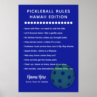 Poster Personalized Pickleball Rules Hawaii Edition Post