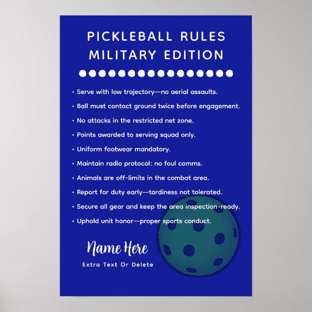 Poster Personalized Pickleball Rules MILITARY EDITION (Frente)