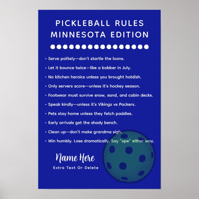 Poster Personalized Pickleball Rules Minnesota Edition (Frente)