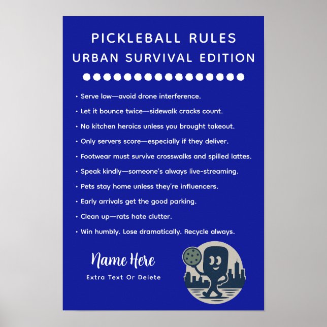 Poster Personalized Pickleball Rules Urban Survival (Frente)