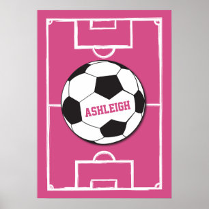 Póster Personalized Soccer Ball and Field Pink