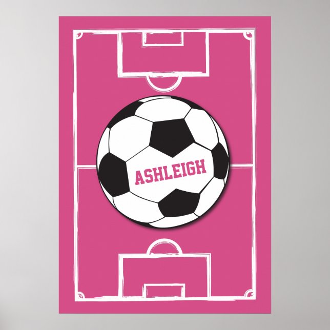 Póster Personalized Soccer Ball and Field Pink (Frente)