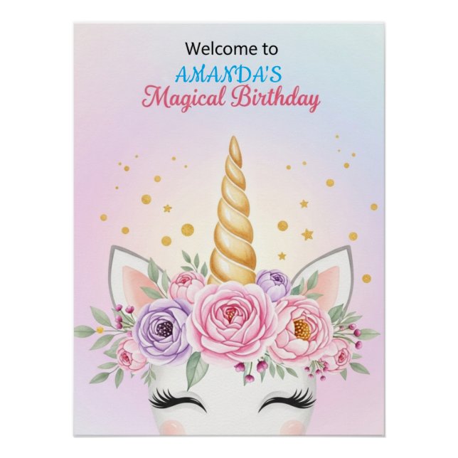 Póster Personalized Unicorn Magical Birthday Welcome (Frente)