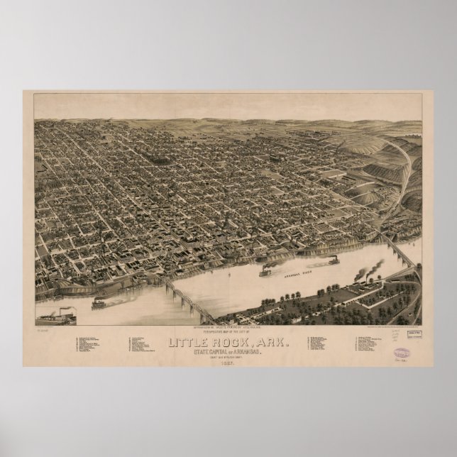 Póster Perspective Map of Little Rock, Arkansas (1887) (Frente)