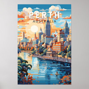 Poster Perth Austrália - Viagem Art Vintage