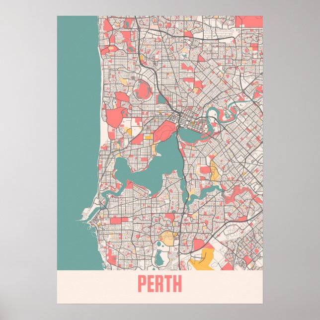 Poster Perth - Mapa da Cidade do Chalk na Austrália (Frente)