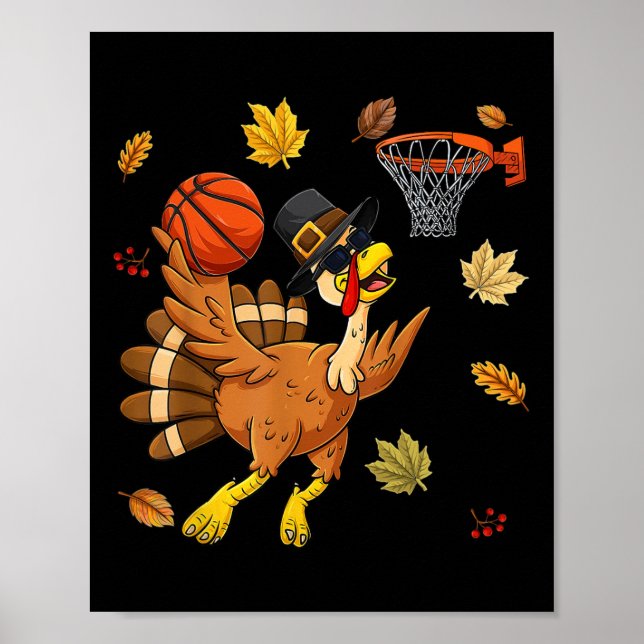 Poster Peru Engraçado Jogando Basquetebol Feliz Dia de Aç (Frente)
