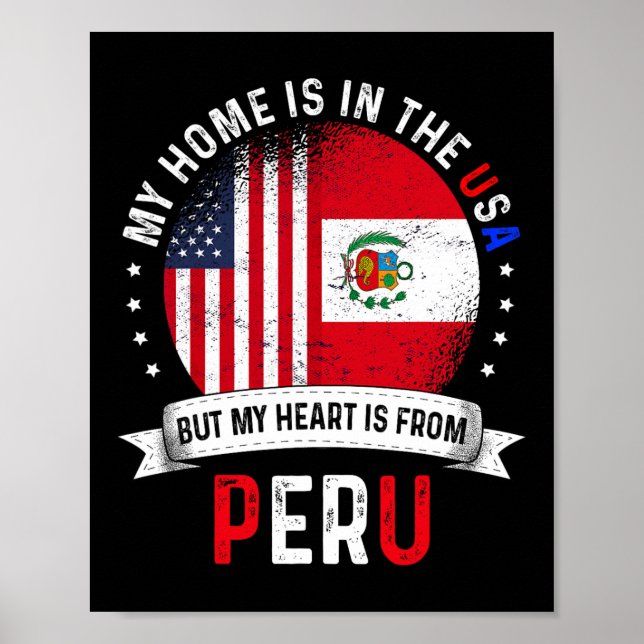 Poster Peruvian American Patriot Heart Is From Peru Flag  (Frente)