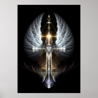 Pesado Angel Wing Cross Fractal Art Black Bkgnd
