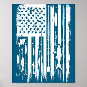 Poster Pesca ao Ar Livre Bandeira Americana Pescador Aman