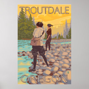 Póster Pesca com mosca das mulheres - Troutdale, Oregon