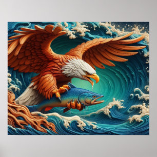 Poster Pesca da águia majestosa numa onda 20x16