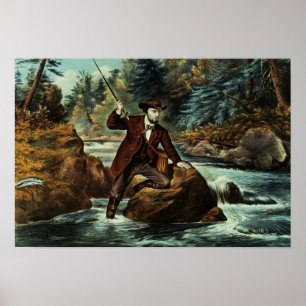 Póster Pesca da truta de ribeiro - um momento ansioso,