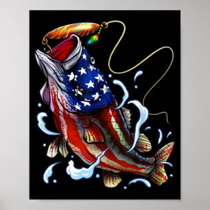 Poster Pesca de Bass Pesca Peixe de Bandeira Americana Pe