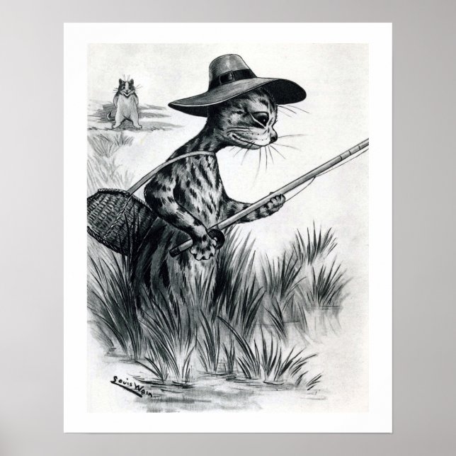 Poster Pesca de gatos, Louis Wain (Frente)