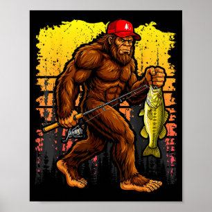 Poster Pesca de robalo bigfoot em boné de caminhoneiro en