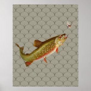 Poster Pesca de truta arco-íris com vintage