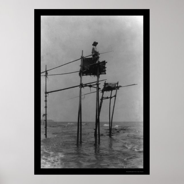 Poster Pesca de uma torre no Japão 1909 (Frente)